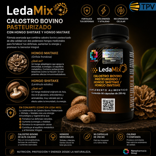 LedaMix - Calostro Bovino Pasteurizado y Hongos Shiitake y Maitake 90 cps