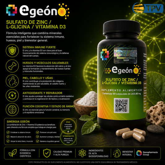 Egeón - Sulfato de Zinc, L-Glicina, Vitamina D3 60 caps