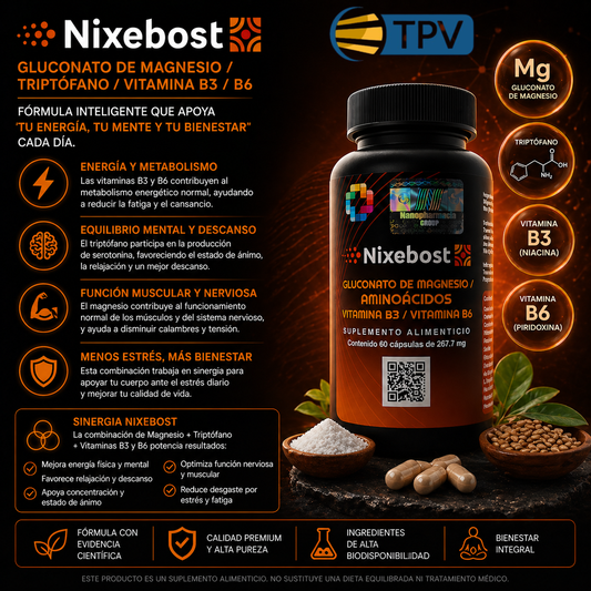 Nixebost - Gluconato de Magnesio, Vitamina B3, Vitamina B6