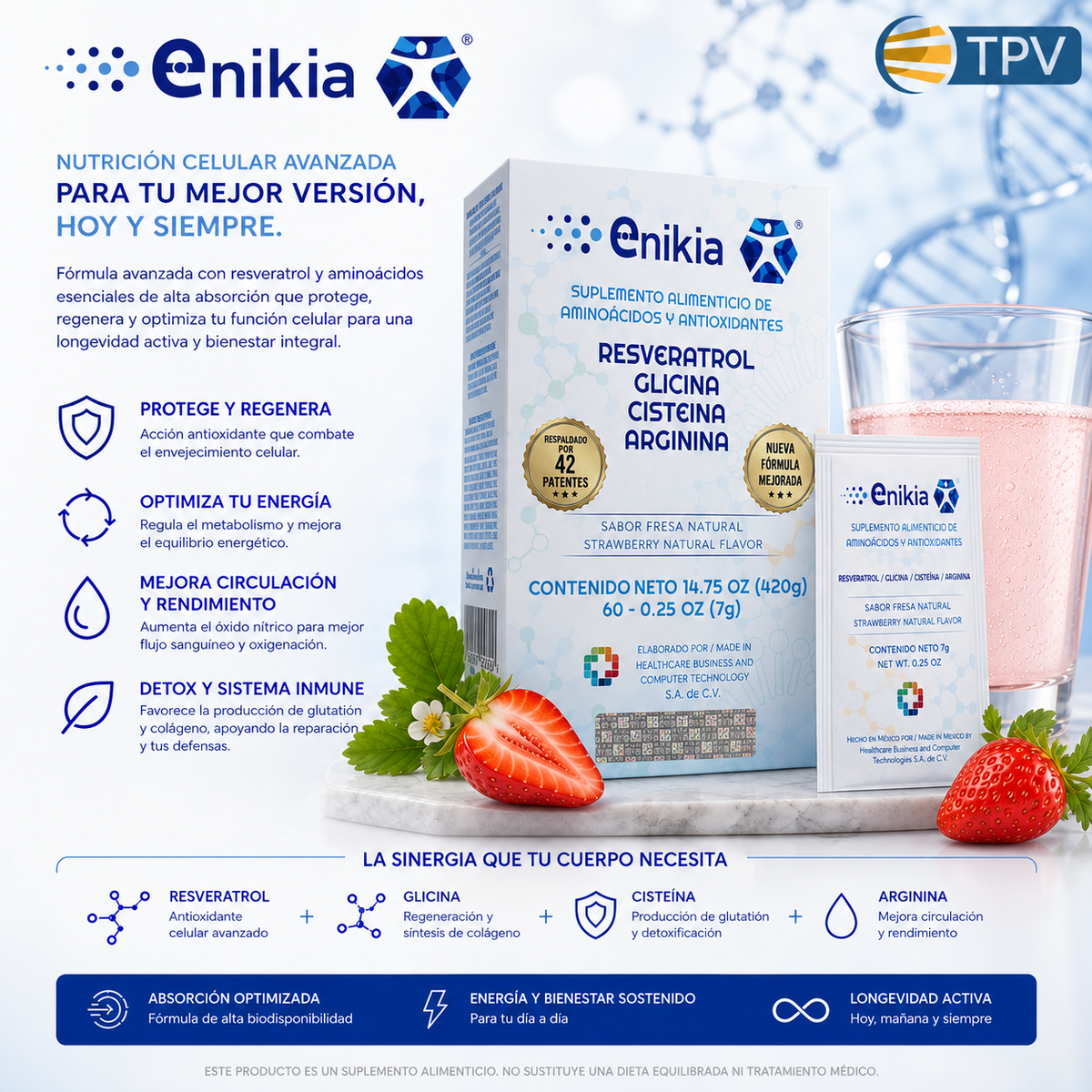 Enikia Fresa - Resveratrol, L-Arginina, L-Glicina y L-Cisteína