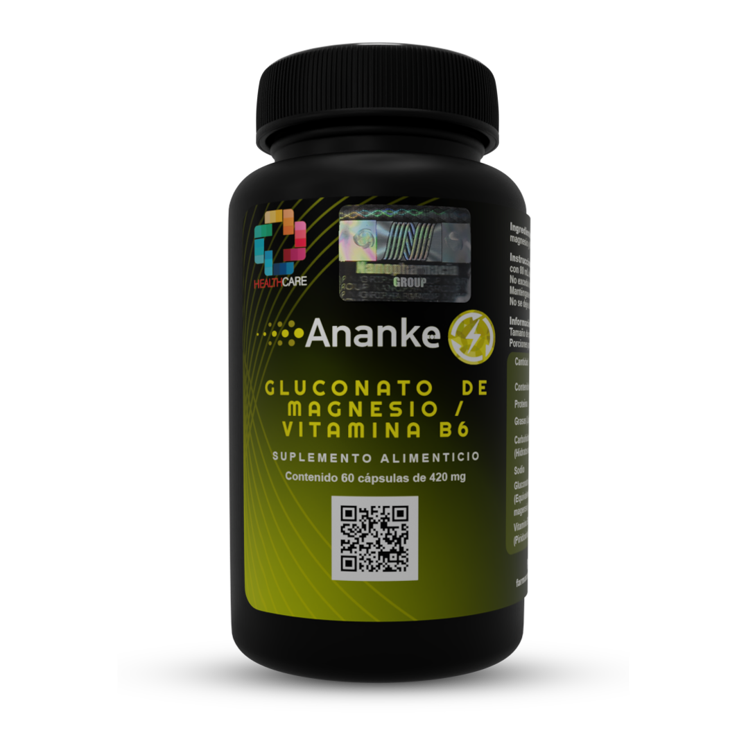 Ananke: Gluconato de Magnesio y Vitamina B6 Cápsulas | Apoyo al Descanso, Función Muscular y Energía